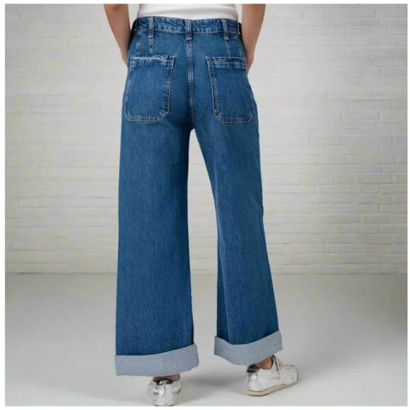 We The Free Palmer Cuffed Jeans Wide Leg Baggy Denim Blue Womens 28 Free People - Picture 7 of 8